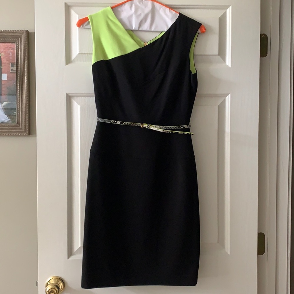 Super fun lime/black dress with snake print belt